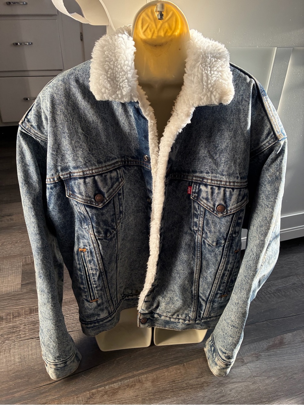 Levi's Blue Denim Sherpa-Lined Jacket with White Sherpa